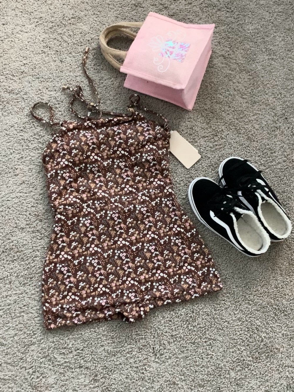 Floral Brown Spaghetti-Strap Cami open back crisscross jumpsuit